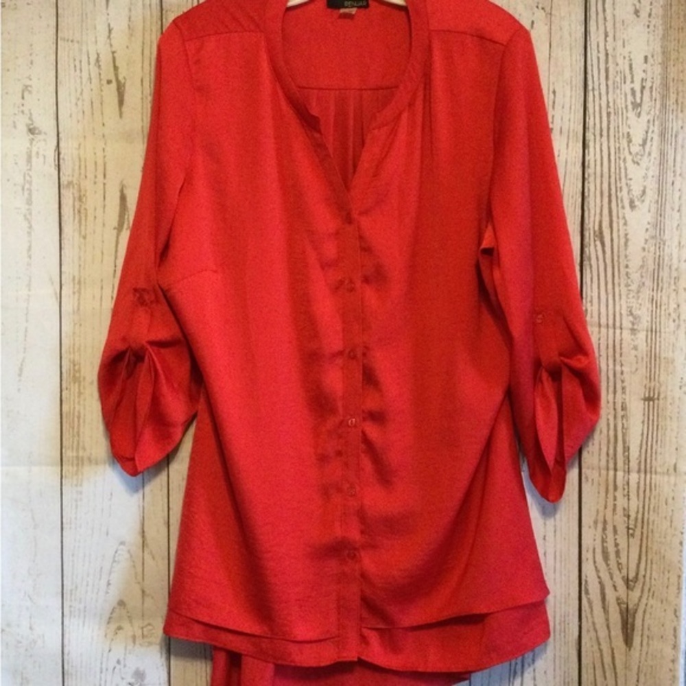 Renuar Elegant Flowing Holiday Party Red Women's Top Blouse Size XL